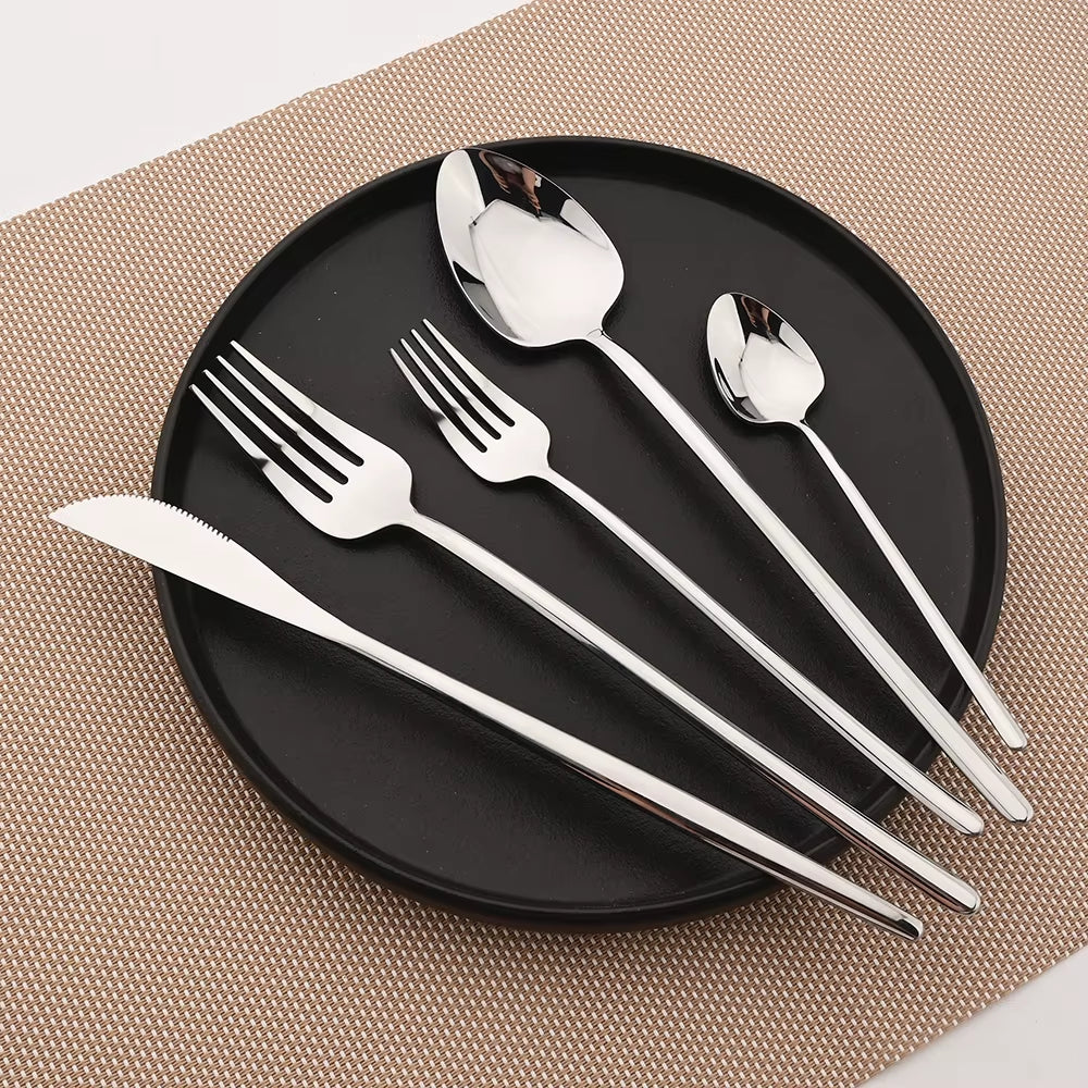 New 2023 Cutlery Set 18/10 Stainless Steel Flatware Set Fork Spoon Knife Dinner Set Golden Dinnerware Set Kitchen Silverware