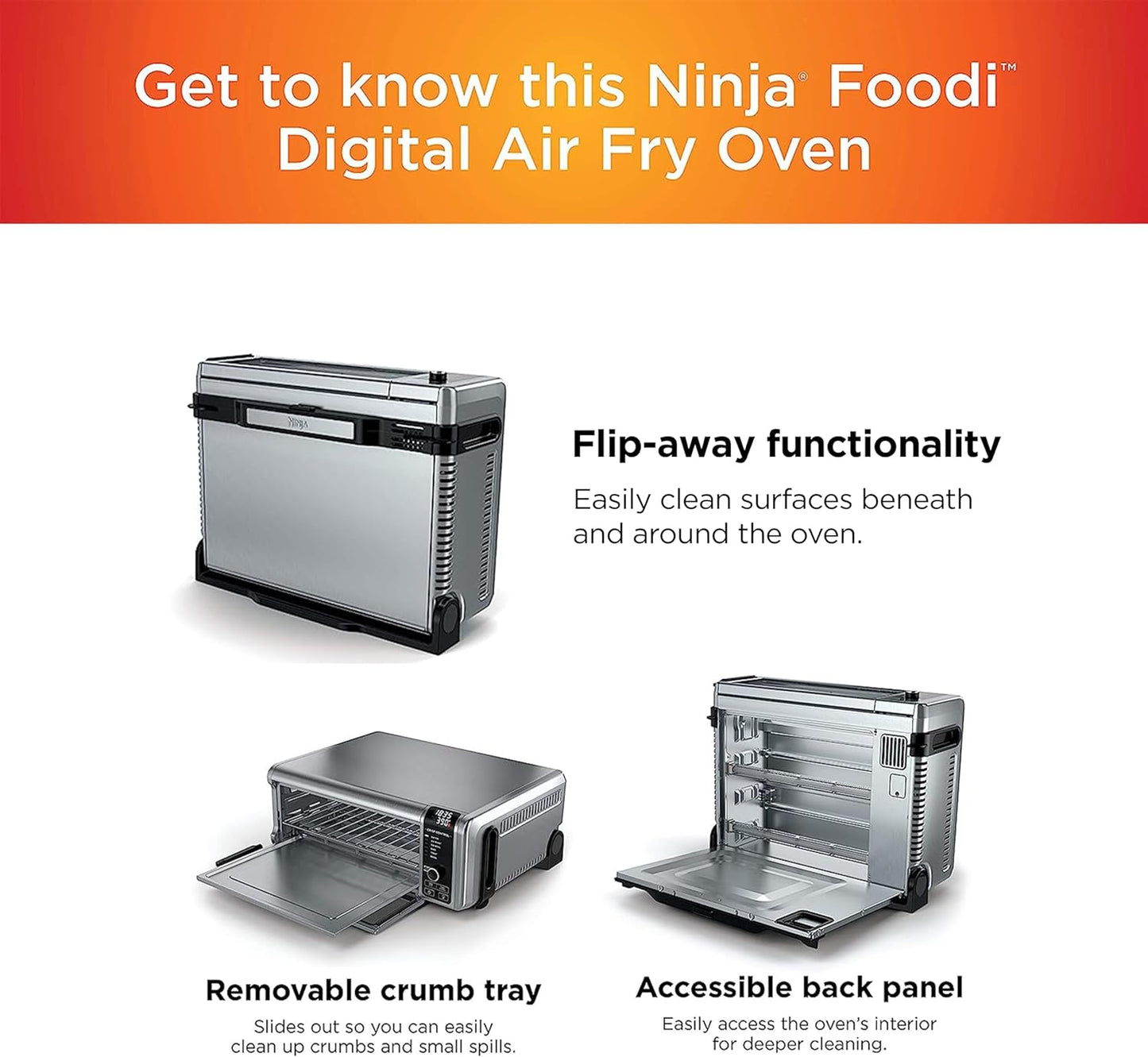 SP101 Digital Air Fry Countertop Oven with 8-In-1 Functionality, Flip up & Away Capability for Storage Space, with Air Fry Basket, Wire Rack & Crumb Tray, Silver