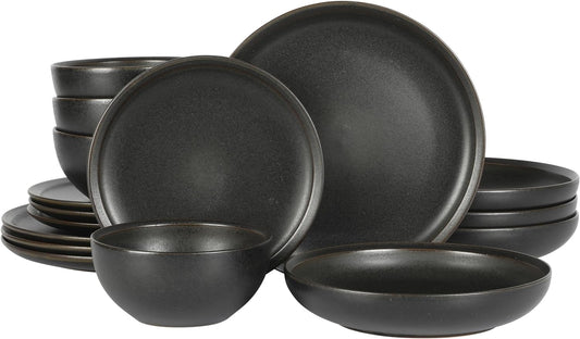 Beckett Stoneware Matte Reactive Glaze 16 Piece (Service for 4) Plates and Bowls Dinnerware Set - Black