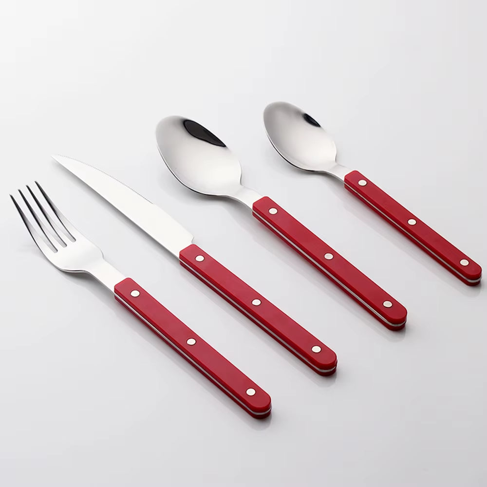 Fashionable Design Top Mirror Polishing Cutlery Sets Stainless Steel 18/8(304) ABS Handle with Rivets Silverware Set for Kitchen