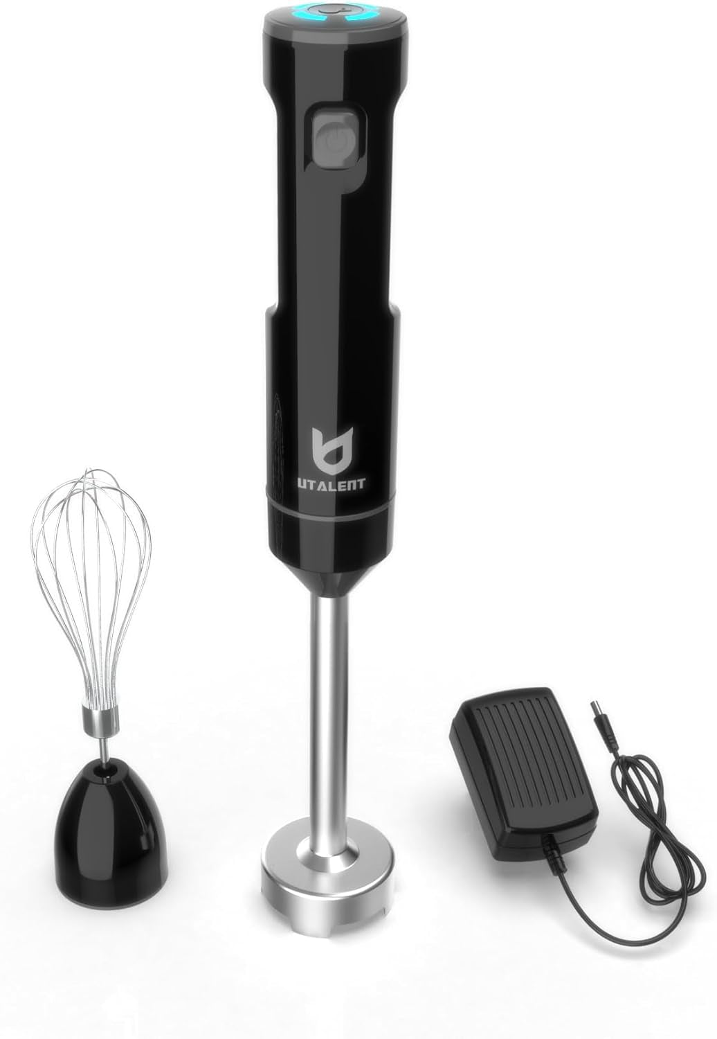 Cordless Hand Blender,  Variable Speed Immersion Blender Handheld Rechargeable, with Fast Charger, Egg Whisk, for Smoothies, Milkshakes, Hummus and Soups – Black