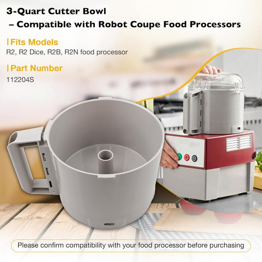 112204S Cutter Bowl Fit for Robot Coupe R2, R2B, R2N, R2 Dice Food Processors – 3-Quart Gray Replacement Bowl