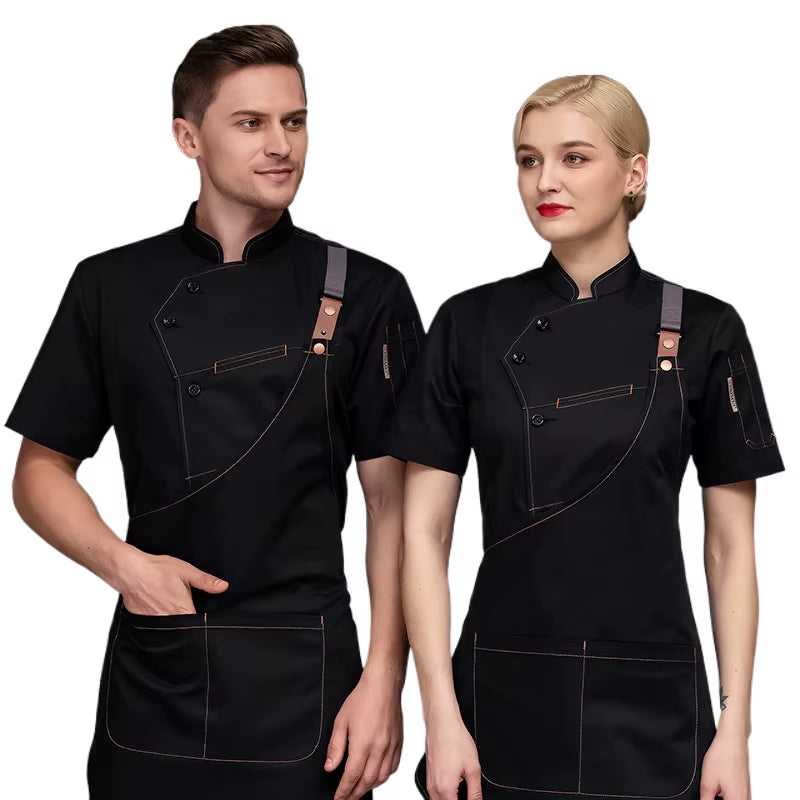 Chef Shirts Kitchen Uniforms Working Clothes for Men Bakery Bar Chef Jacket Apron Waterproof Restaurant Women Waitress Black