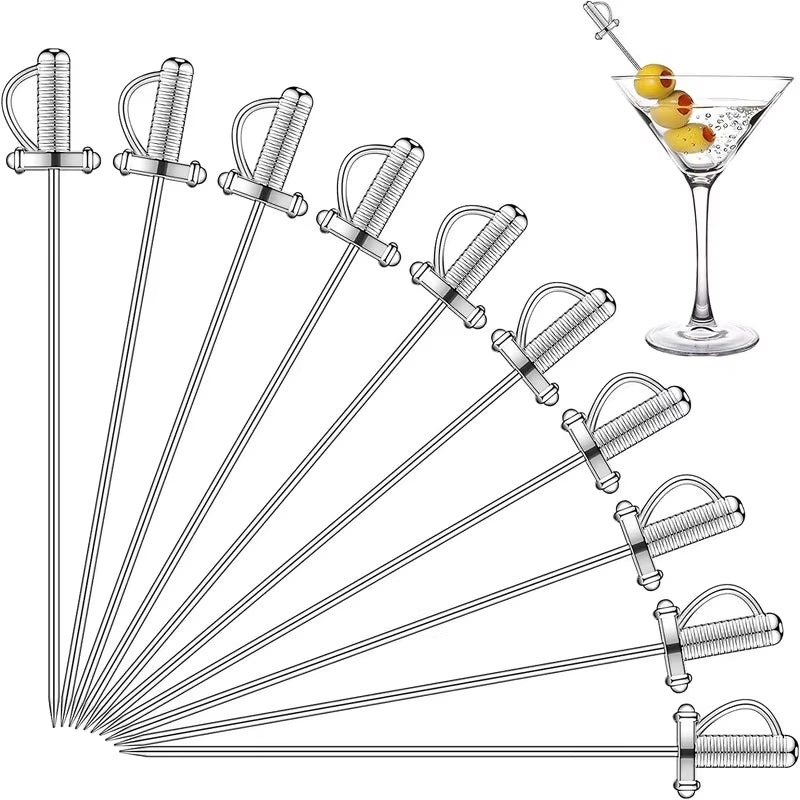 Sword Shape Fruit Sticks Cocktail Pick Stainless Steel Bar Tools Drink Stirring Sticks Martini Picks Party Wedding Accessory