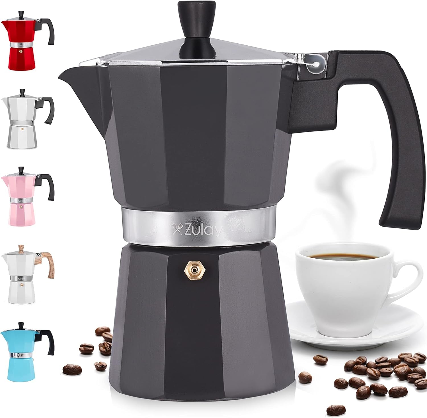 Zulay Premium Moka Pot Espresso - Leak-Proof Stovetop Espresso Maker - Perfect for Authentic Cuban & Italian Style Espresso - Makes 3 Espresso Cups - Silver