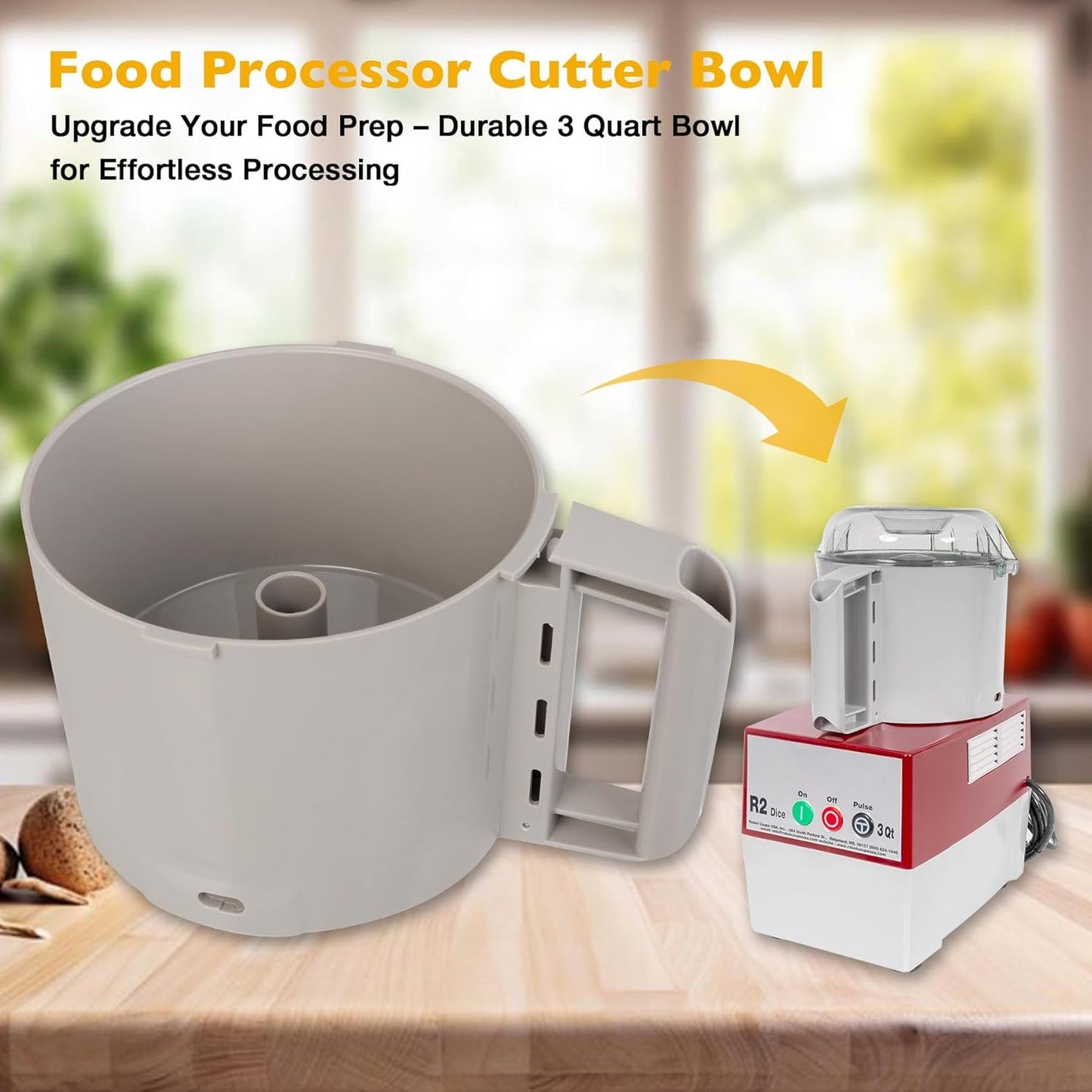 112204S Cutter Bowl Fit for Robot Coupe R2, R2B, R2N, R2 Dice Food Processors – 3-Quart Gray Replacement Bowl