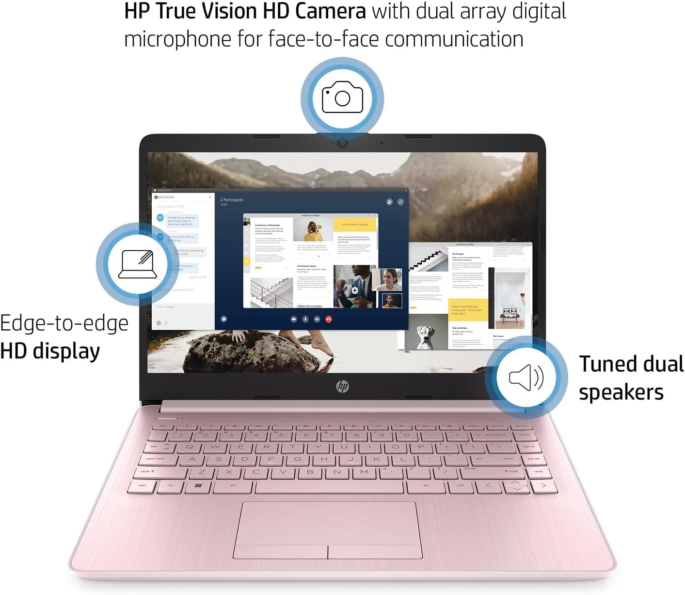 Portable Laptop (Include 1 Year Microsoft 365), 14’’ HD Display, 16GB RAM, 64GB Emmc, Intel Quad-Core N4120, Student and Business, Webcam, HDMI, Wi-Fi, RJ-45, Windows 11 Home, Pink