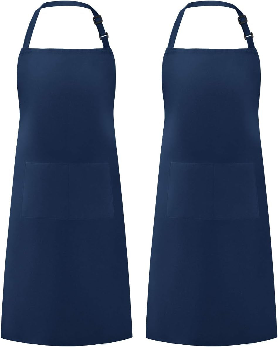 2 Pack Adjustable Bib Apron Waterdrop Resistant with 2 Pockets Cooking Kitchen Aprons for Women Men Chef, Black