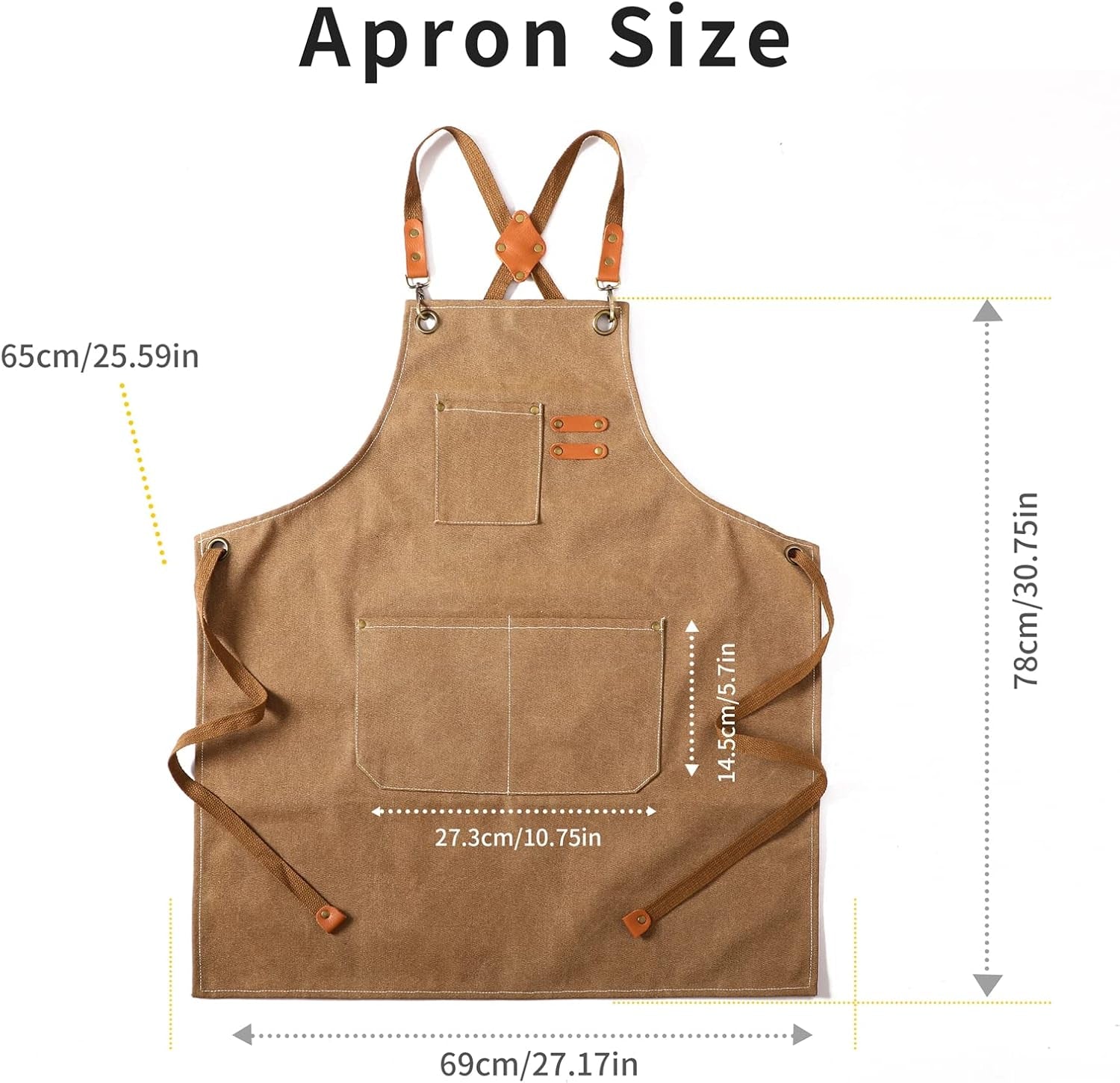 Canvas Cross Back Chef Cotton Aprons for Men Women with Large Pockets