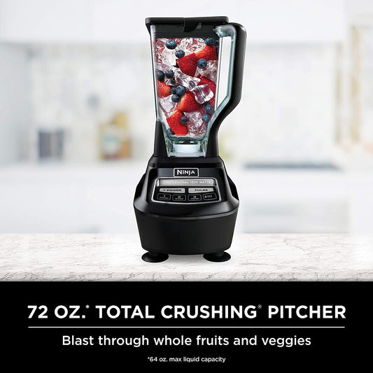 BL770 Mega Kitchen System, 1500W, 4 Functions for Smoothies, Processing, Dough, Drinks & More, with 72 Blender Pitcher, 64 Processor Bowl, (2) 16-Oz. To-Go, Black, with 2 Nutri Cups + Lids