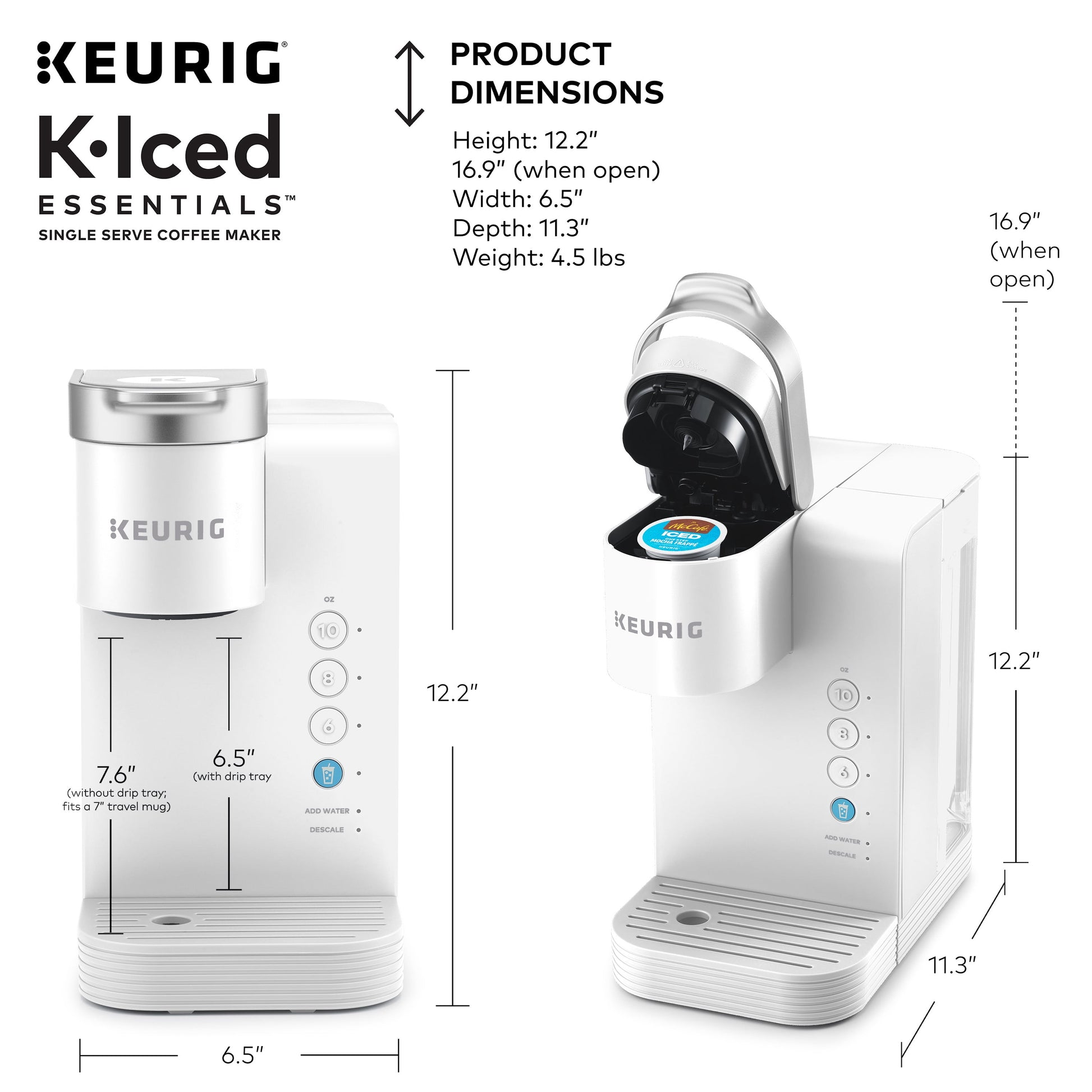 K-Iced Essentials Iced and Hot Single-Serve K-Cup Pod Coffee Maker, White