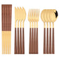 4/12/16Pcs Silver Cutlery Set Chopsticks Knife Fork Spoon Imitation Wooden Handle Korean Dinnerware Set Luxury Tableware Set