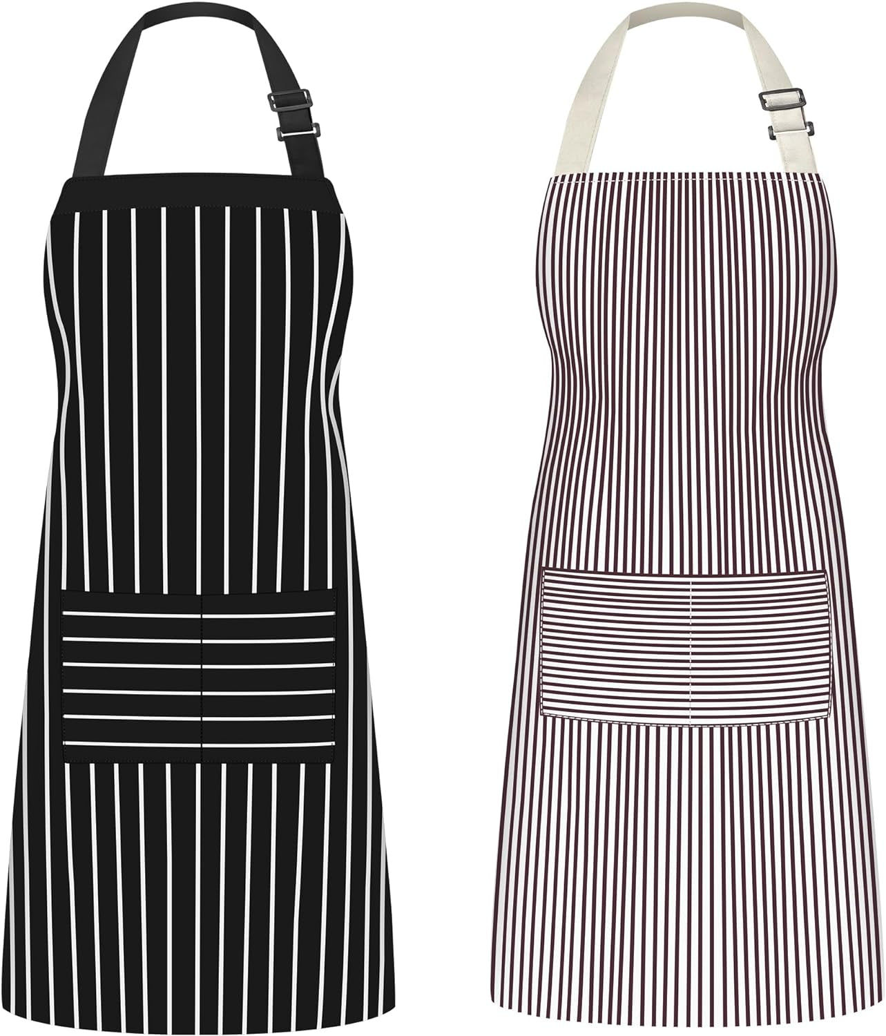 2 Pack Adjustable Bib Apron Waterdrop Resistant with 2 Pockets Cooking Kitchen Aprons for Women Men Chef, Black