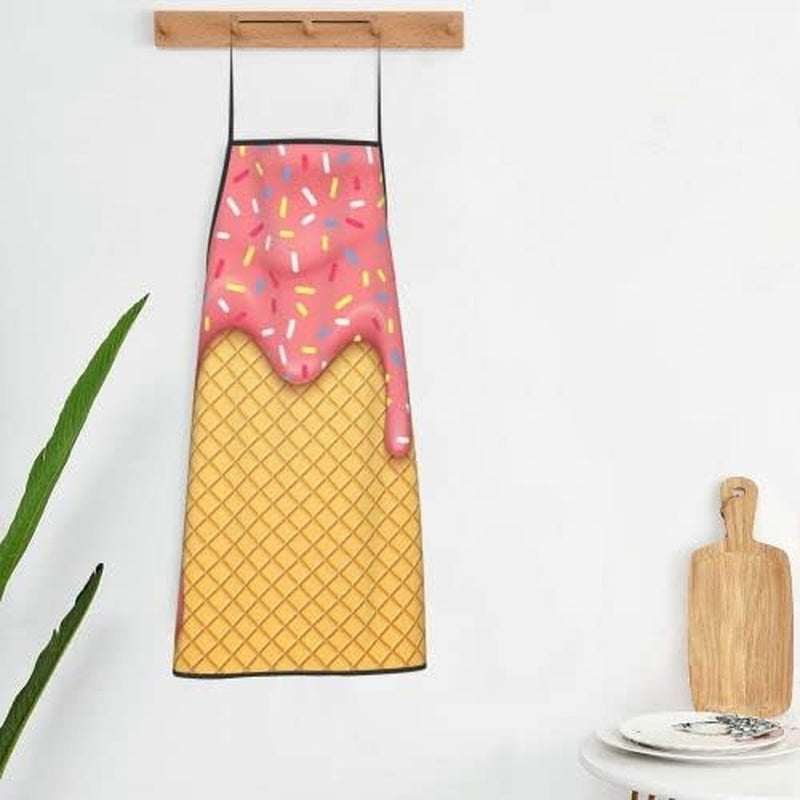 Ice Cream Waffle Cherry Flavor Yummy Summer Dessert Apron Theme Cooking Chef Work Shop Women Men Adult Girl Kid Weavers Baking Decorations Painting Bbq Grilling Kitchen Accessories Party Supplies