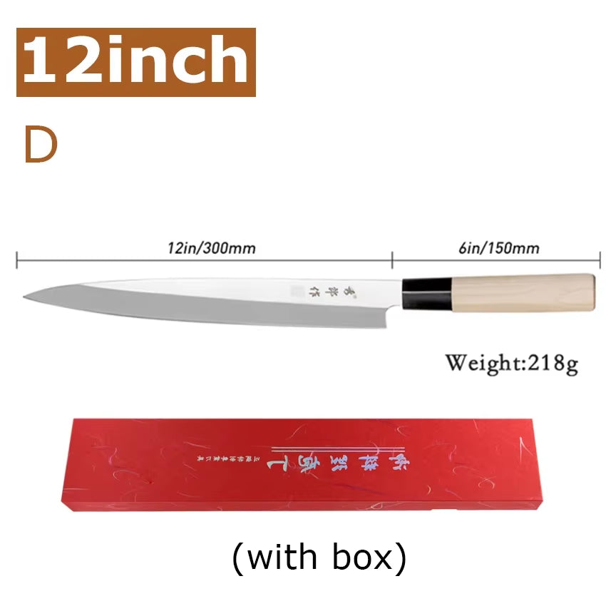 Professional Japanese Sashimi Knife Sushi Chef Knives Salmon Slicing Raw Meat Butcher Cleaver Stainless Steel Filleting Knife