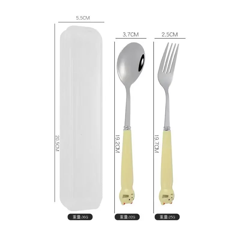 Portable Cartoon Tableware with Case Kitchen Utensils Reusable Flatware Silverware Include Fork Spoon for Children