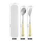 Portable Cartoon Tableware with Case Kitchen Utensils Reusable Flatware Silverware Include Fork Spoon for Children