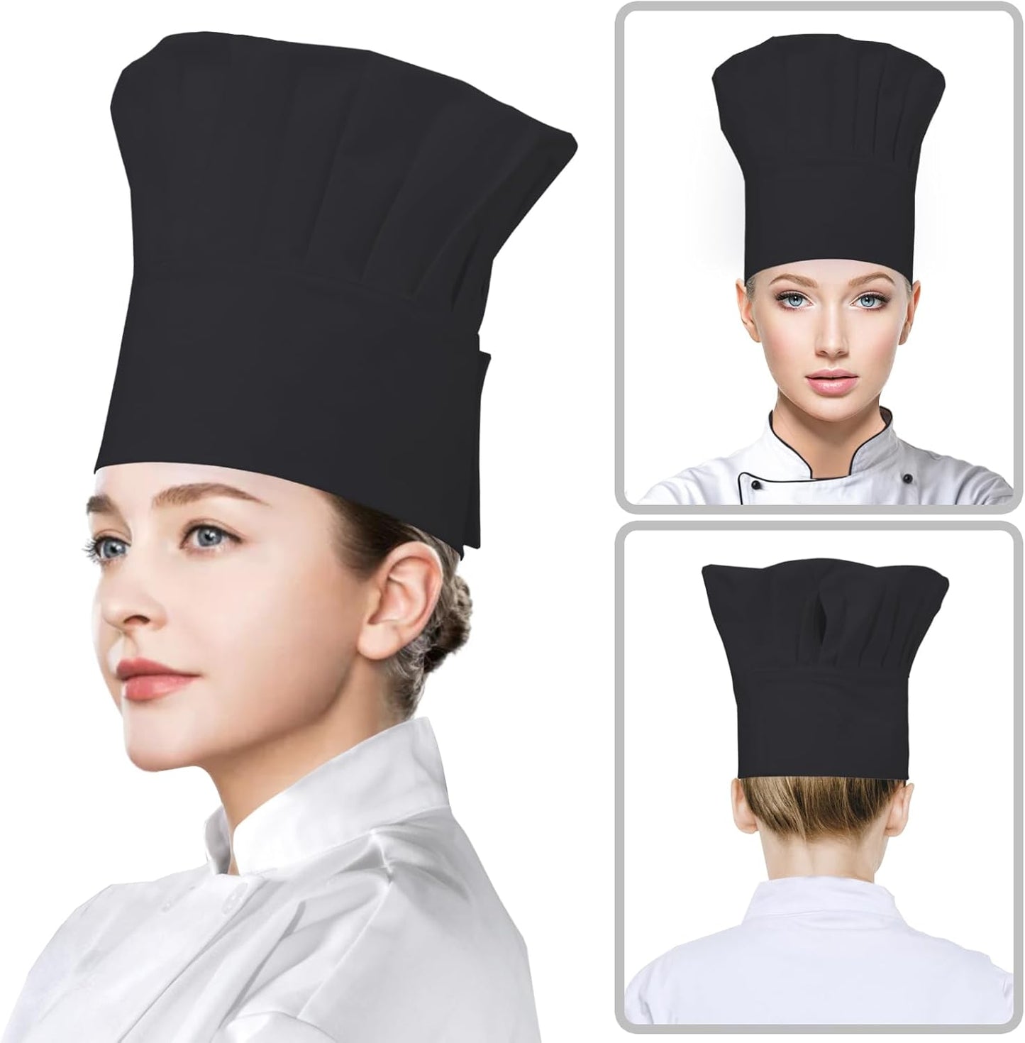 Chef Hat,Adult Adjustable Hook and Loop Tape Baker Hat Kitchen Cooking Chef Cap for Men Women Kids