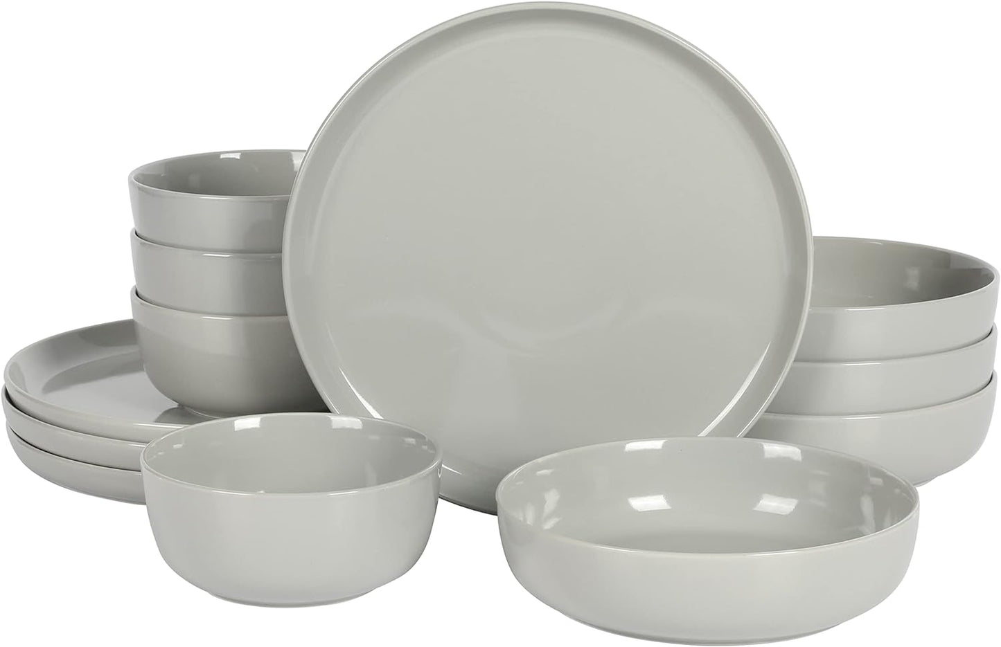 Oslo 12-Piece Porcelain Chip and Scratch Resistant Dinnerware Set, Grey,Service for 4