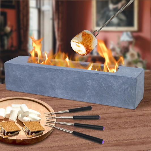 Large Rectangle Tabletop Fire Pit - Portable Bioethanol Fuel Concrete Smokeless Fire Bowl Table Top Firepit - Tabletop Fireplace - Rubbing Alcohol Smores Maker Personal Fireplace for Indoor Outdoor