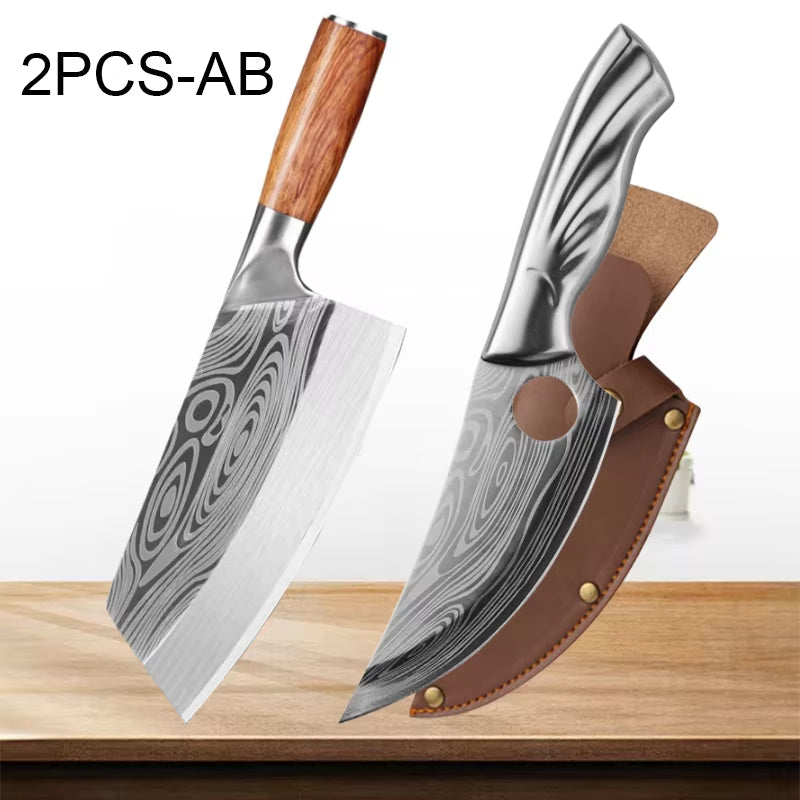 Professional Kitchen Knives Stainless Steel Forged Boning and Chopping Knife Sharp Meat Cleaver BBQ Cooking Tools Fruit Peeler