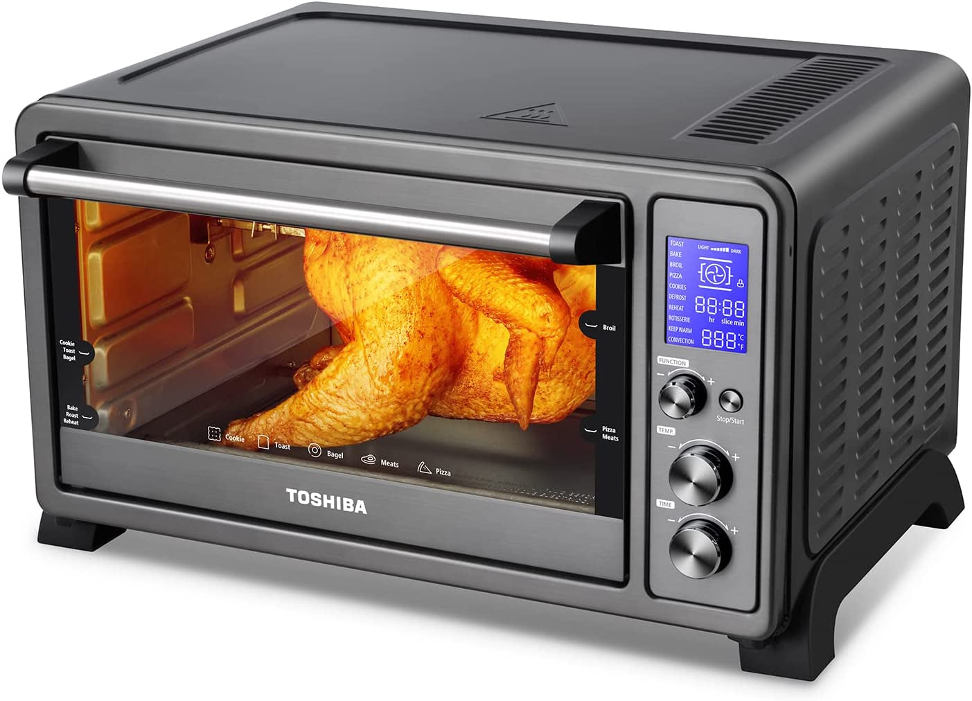 AC25CEW-BS Large 6-Slice Convection Toaster Oven Countertop, 10-In-One with Toast, Pizza and Rotisserie, 1500W, Black Stainless Steel, Includes 6 Accessories