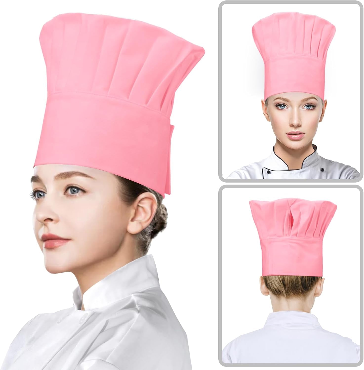 Chef Hat,Adult Adjustable Hook and Loop Tape Baker Hat Kitchen Cooking Chef Cap for Men Women Kids