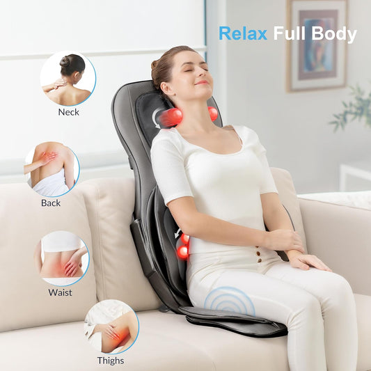 Shiatsu Neck Back Massager with Heat, 2D Ro 3D Kneading Massage Chair Pad, Adjustable Compression Seat Massager for Full Body Relaxation, Christmas Gifts for Dad Mom Women Men,Dark Gray