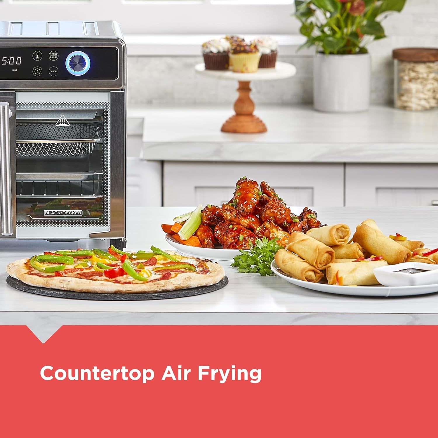 Crisp 'N Bake Air Fryer Toaster Oven Combo, 12 in 1 Countertop Convection Oven Cooks Food Fast, Fits a Whole Pizza or 6 Toast Slices, French Doors with Stainless Steel Finish