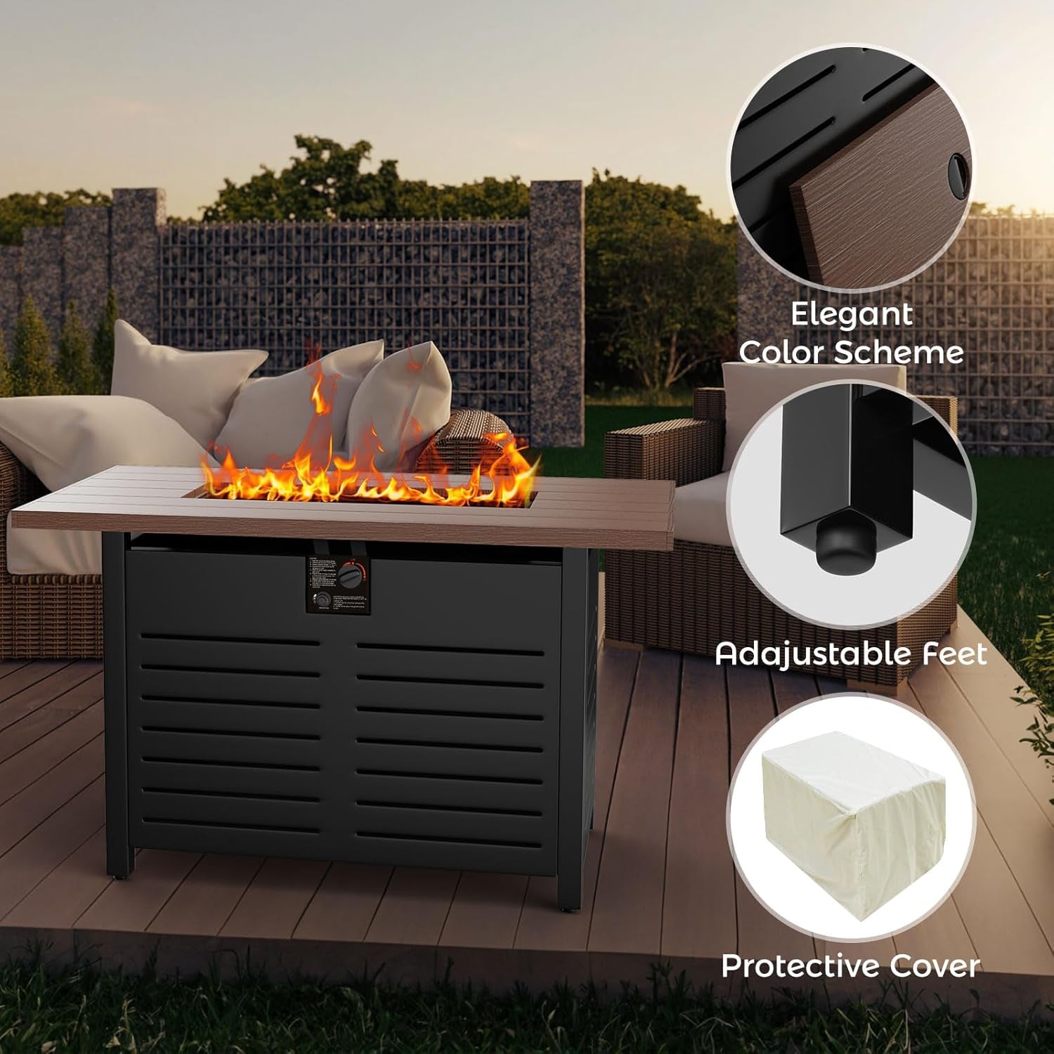 42-Inch Propane Fire Pit Table with 50,000 BTU for Patio, Terrace, and Garden - Multipurpose Fire Table with CSA Certification, Cover, and Lava Rock