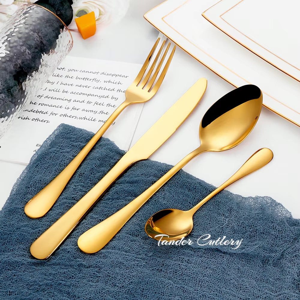 8/12/16/20Pcs Gold Cutlery Black Dinner Set Stainless Steel Tableware Mirror Western Knife Fork Spoon Sliver Kitchen Utensils