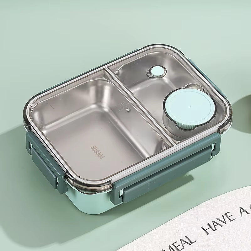 304 Stainless Steel Lunch Box with Tableware for Adults Kids Leakproof Lunch Container Portable Grids Bento Box Food Containers