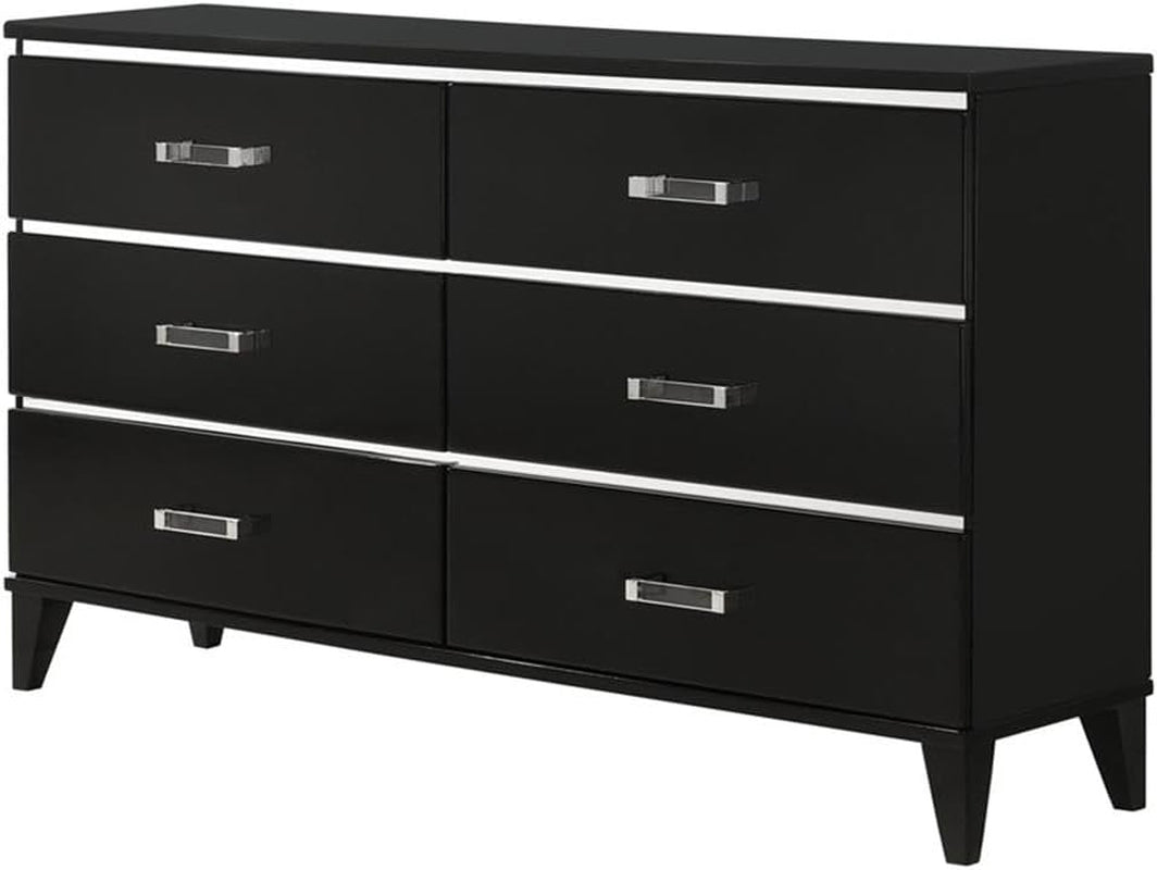 Chelsie Rectangular Wooden Dresser with 6 Drawers and Tapered Legs in Black