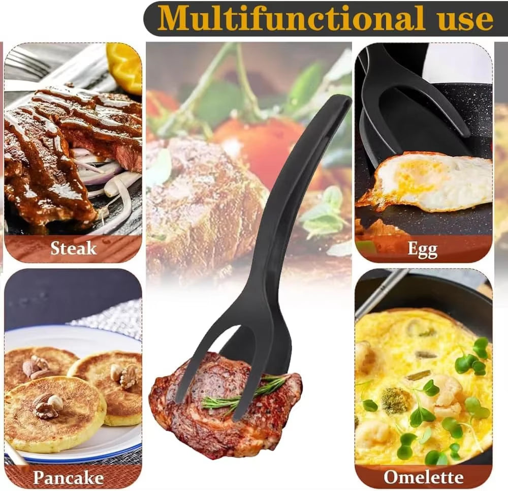 New 2 in 1 Grip Flip Spatula Tongs Egg Flipper Spatula Nylon Non Stick Coating Pancake Fish French Toast Omelet Making Tool2