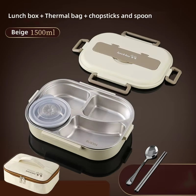 304 Stainless Steel Insulated Lunch Box Office Workers Sealed Portable Lunch Box with Bag Students Kids Commercial Bento Box Set