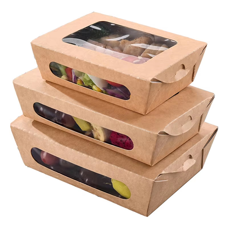 10 Pieces X Home Restaurant Catering Supplie, Kraft Paper Take Out Food Lunch Box to Go Containers