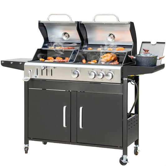 Dual Fuel Gas and Charcoal Grill Combo with 3 Burners and Side Burner