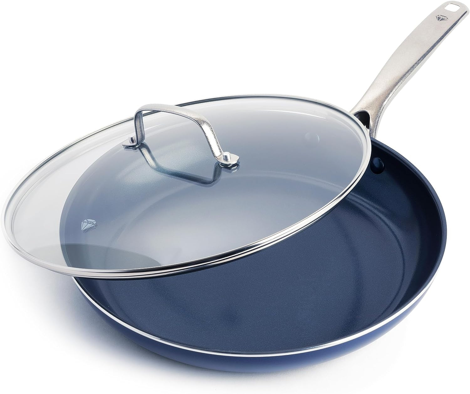 Frying Pan 8” Skillet, Diamond Infused Healthy Ceramic Nonstick, PFAS and Pfoa-Free, Dishwasher and Oven Safe, Even Heating, Metal Utensil Safe, Warp Control Base, Blue