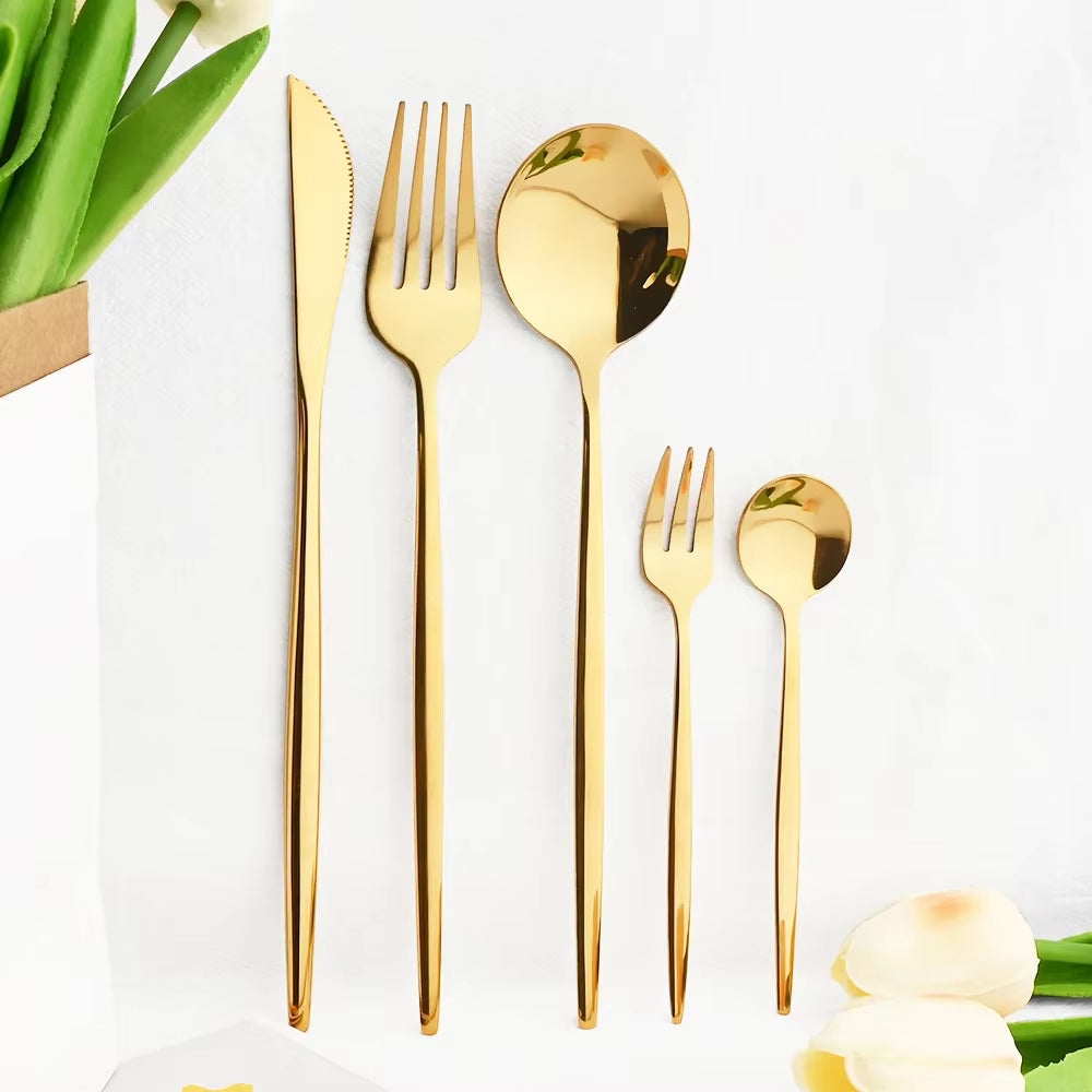 30Pcs Shining Dinnerware Tableware Set Knife Cake Fork Teaspoon Cutlery Set Stainless Steel Flatware Party Restaurant Silverware