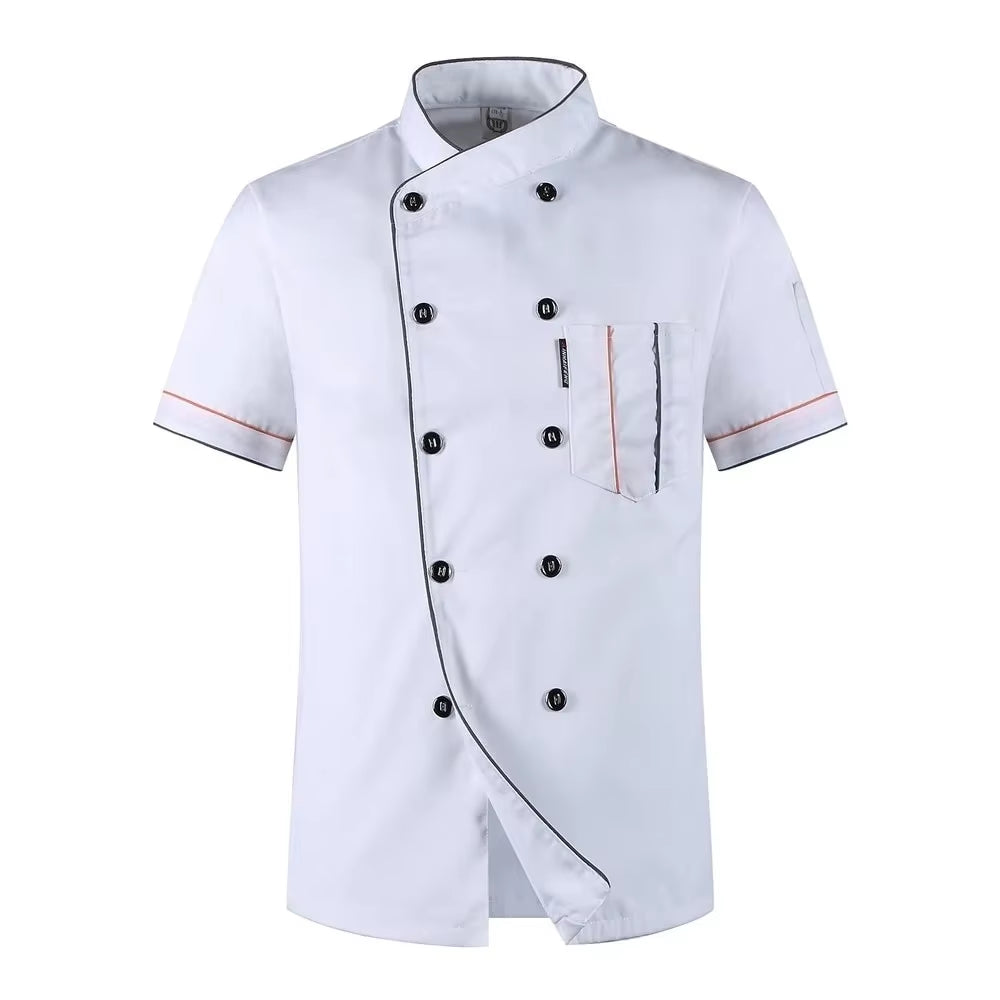 Chef Jacket Short Sleeve Cook Coat Barista Baker Work Uniform Waiter Restaurant Hotel Clothes