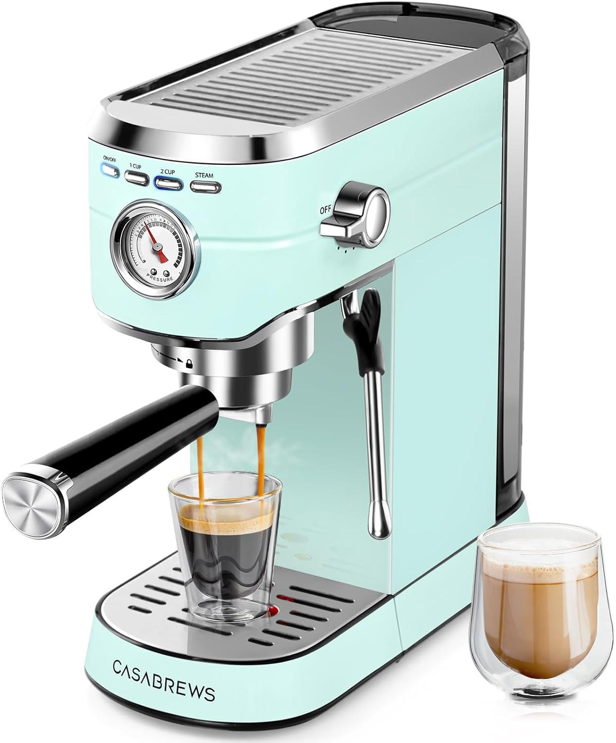 Espresso Machine 20 Bar, Professional Espresso Maker with Milk Frother Steam Wand, Compact Espresso Coffee Machine with 34Oz Removable Water Tank for Cappuccino, Latte, Silver