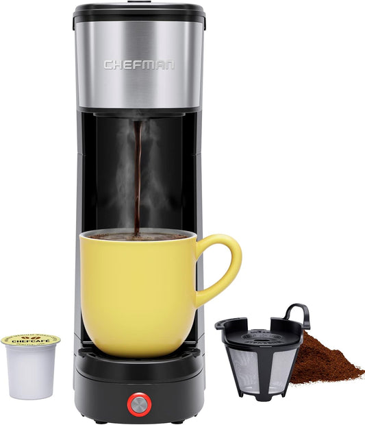 Single Serve Coffee Maker: K-Cup & Ground Compatible, Single Cup 6-12 Oz Portable Drip Coffee Machine with Filter - Perfect for College & Coffee Lovers,Black