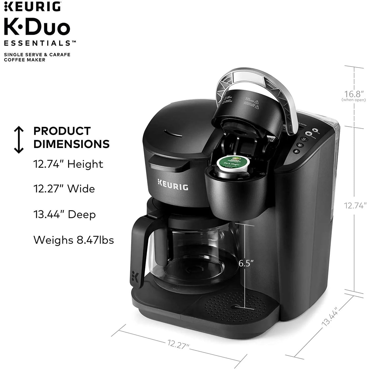 K-Duo Essentials Black Single-Serve K-Cup Pod Coffee Maker