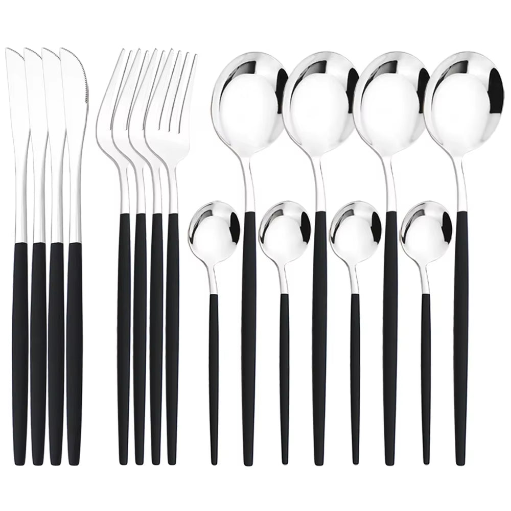 16Pcs Mirror Gold Dinnerware Set Stainless Steel Cutlery Set Fork Knife Coffee Spoon Tableware Silverware Kitchen Flatware Set