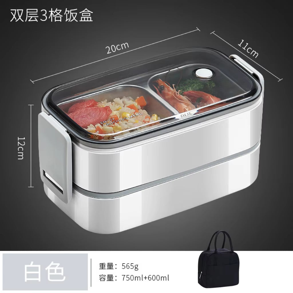 304 Stainless Steel Lunch Box for Adults Kids School Office 1/2 Layers Microwavable Portable Grids Bento Food Storage Containers