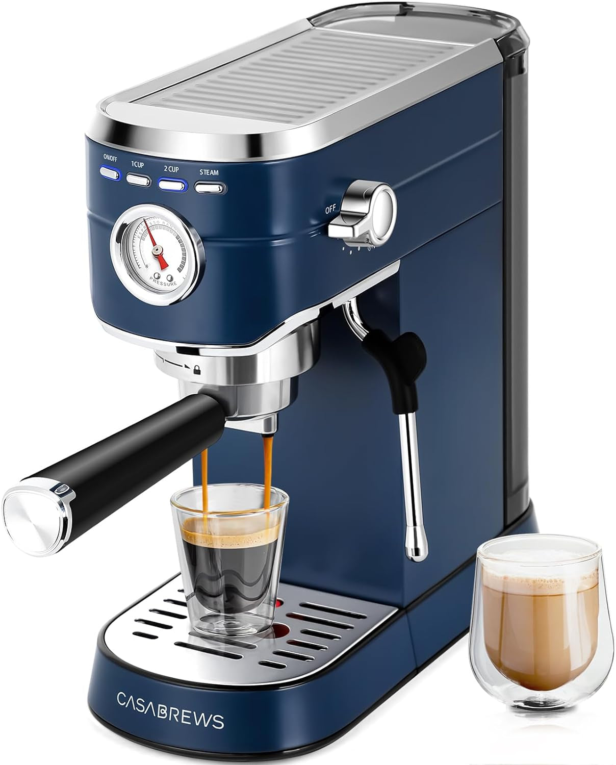 Espresso Machine 20 Bar, Professional Espresso Maker with Milk Frother Steam Wand, Compact Espresso Coffee Machine with 34Oz Removable Water Tank for Cappuccino, Latte, Silver