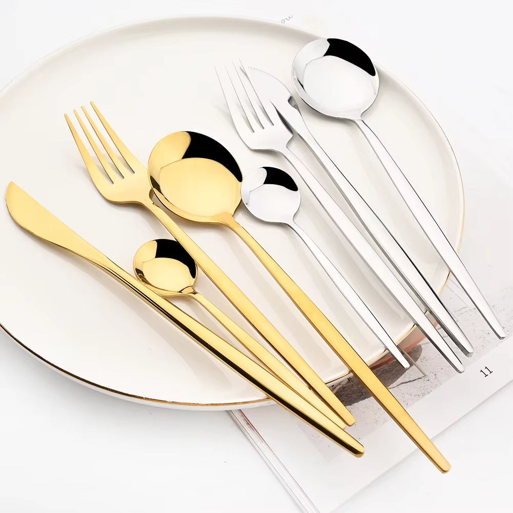 30Pcs Shining Dinnerware Tableware Set Knife Cake Fork Teaspoon Cutlery Set Stainless Steel Flatware Party Restaurant Silverware