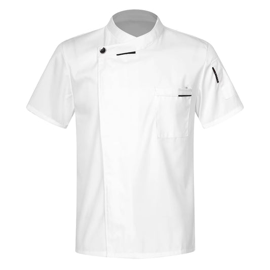 Mens Chef Shirt Work Uniform Cross-Over Collar Chef Coat Kitchen Restaurant Hotel Unisex Cooking Jacket with Pockets Chef Tops