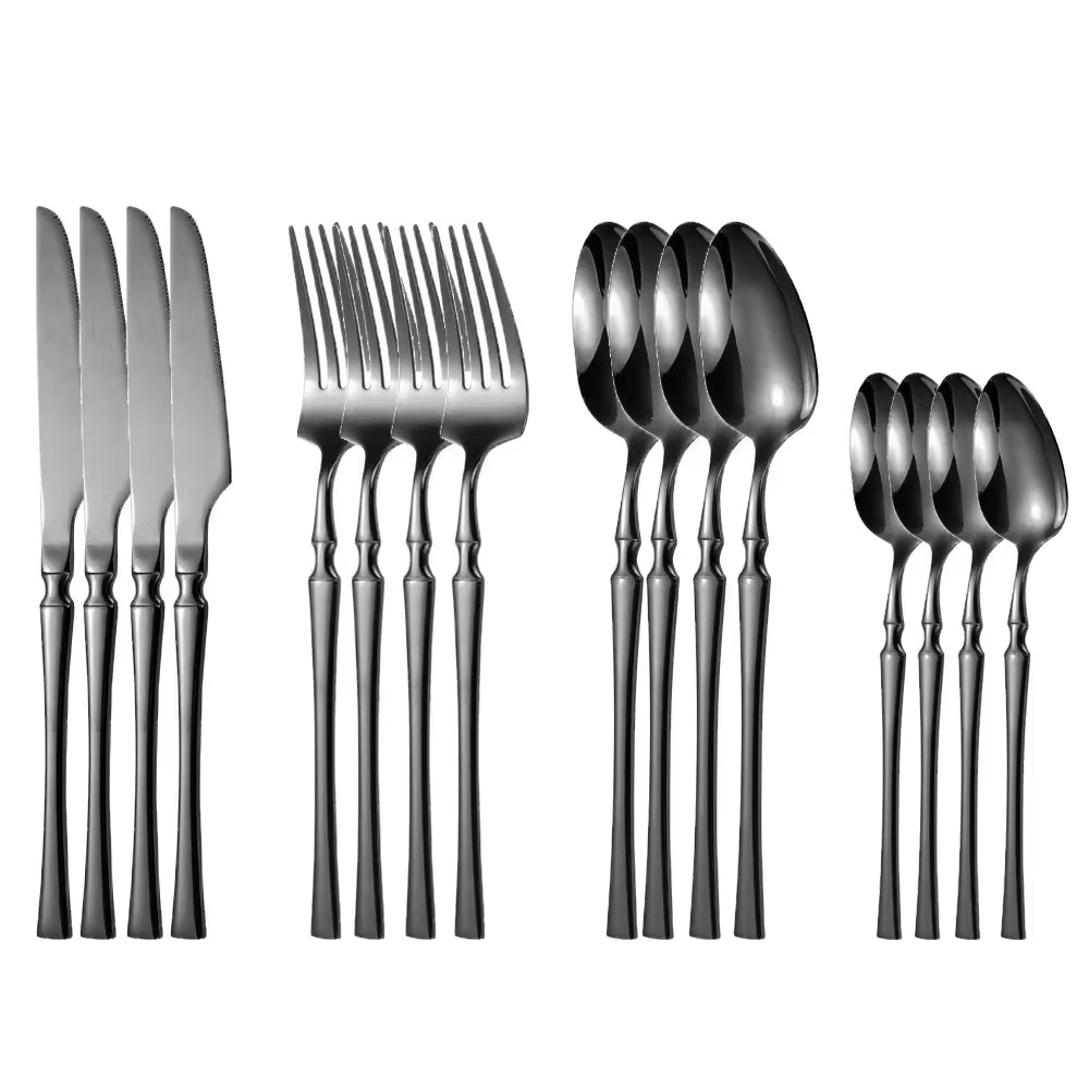 16Pcs Gold Cutlery Set Forks Knives Spoons Dinnerware Dishwasher Safe Stainless Steel Western Tableware Silverware Wedding Gift