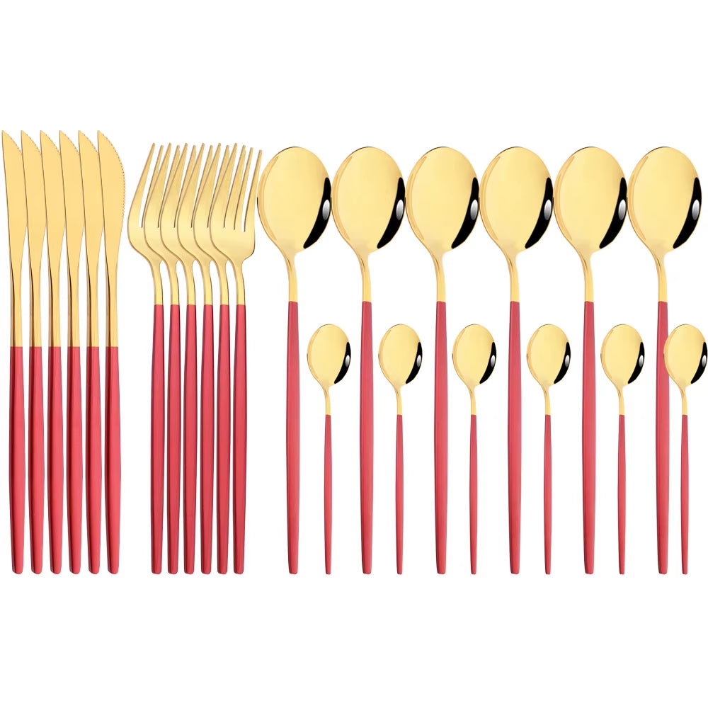 Mirror 24 Pcs Gold Cutlery Sets Kitchen Tableware Stainless Steel Knife Forks Spoons Silverware Home Flatware Set Dinnerware Set